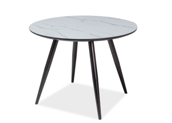 COLT okrągły stół w kolorze białego marmuru z czarna metalową podstawą Ø100 cm (1)