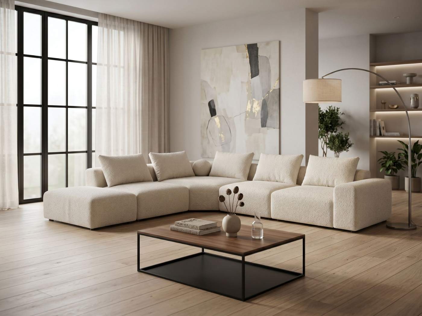 Jasny narożnik LORO XL z kolekcji MEBLOVO w spokojnej aranżacji