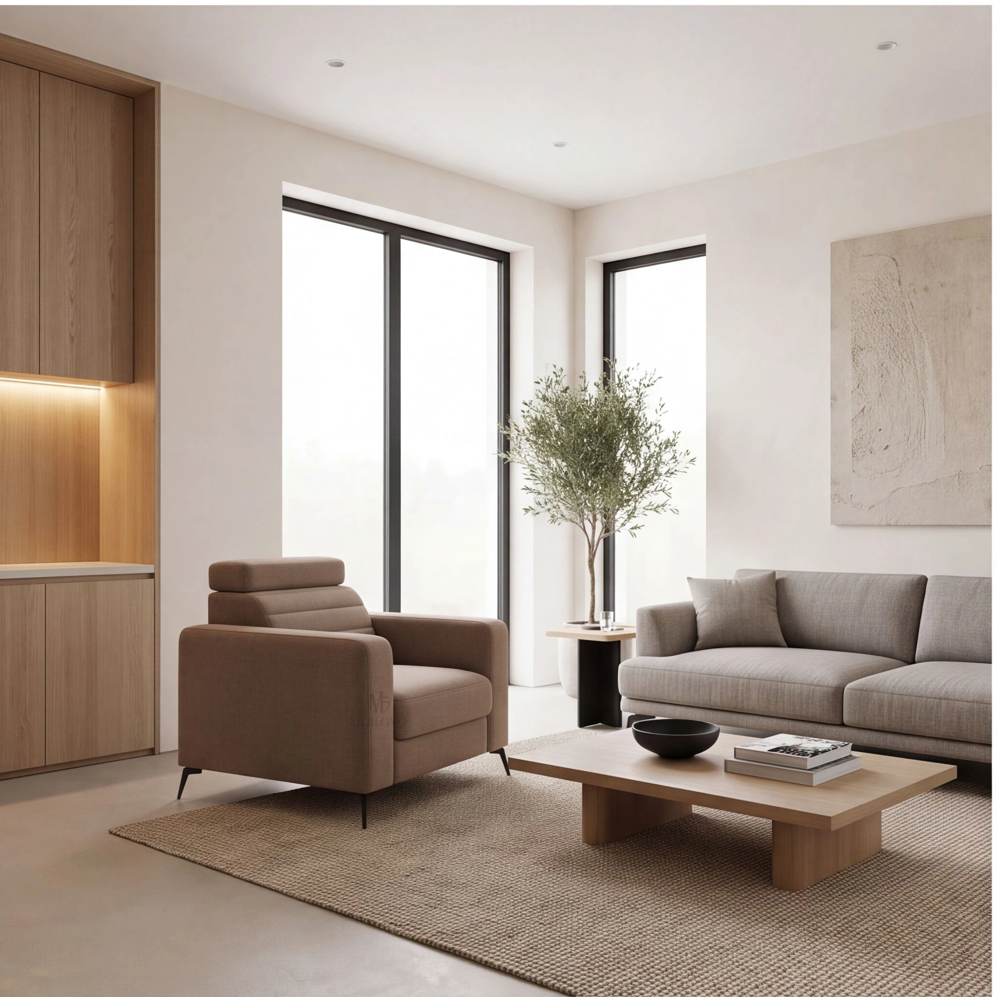 fotel moso — taupe, widok z boku — 20261010 Fotel Moso, taupe, widok z boku